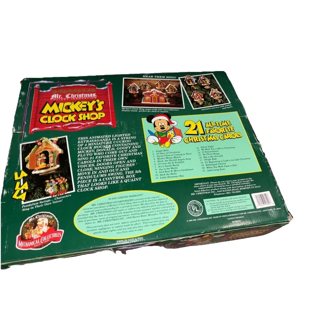 Disney‎ Vtg Mr. Christmas Mickey's Clock Shop Main Shop And Box- For Parts + Box